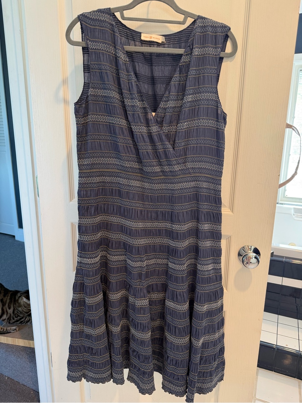 Tory Burch sleeveless Navy Blue V-Neck Women's Dress RUNS BIG